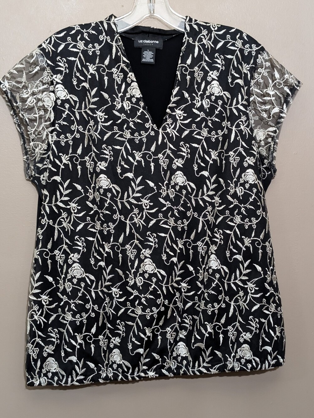 Whimsigoth Dark Academia Embroidery Lace Black Floral Liz ClaiborneTop L